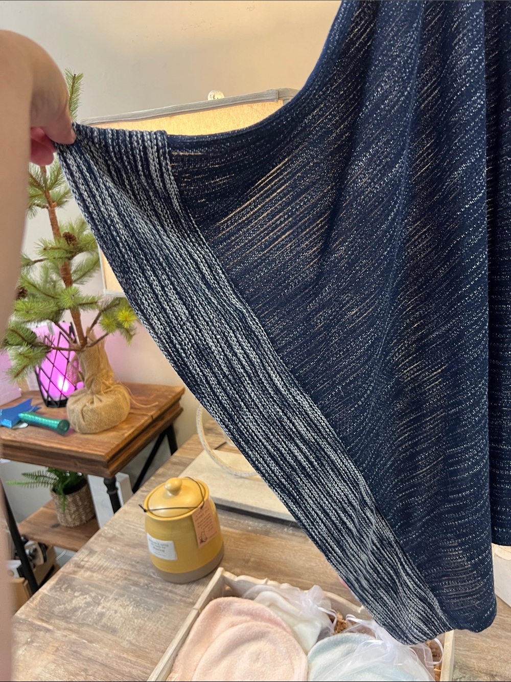 Coldwater Creek Navy Heathered Hooded Poncho Top - Picture 4 of 5